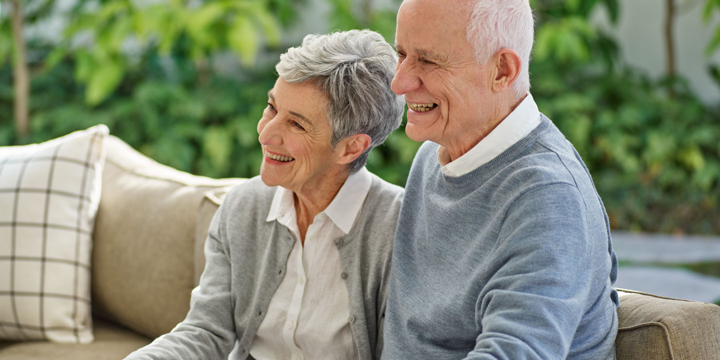 Smiling elderly couple, Life Care Gaynes Park Suites